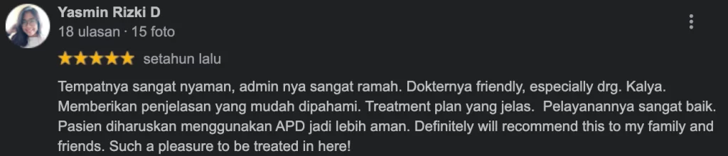 testimoni pasien klinik gigi terdekat dari kemang - 1